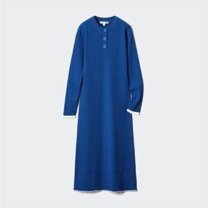 Uniqlo Ribbed Long Sleeve Knit Dress Blue